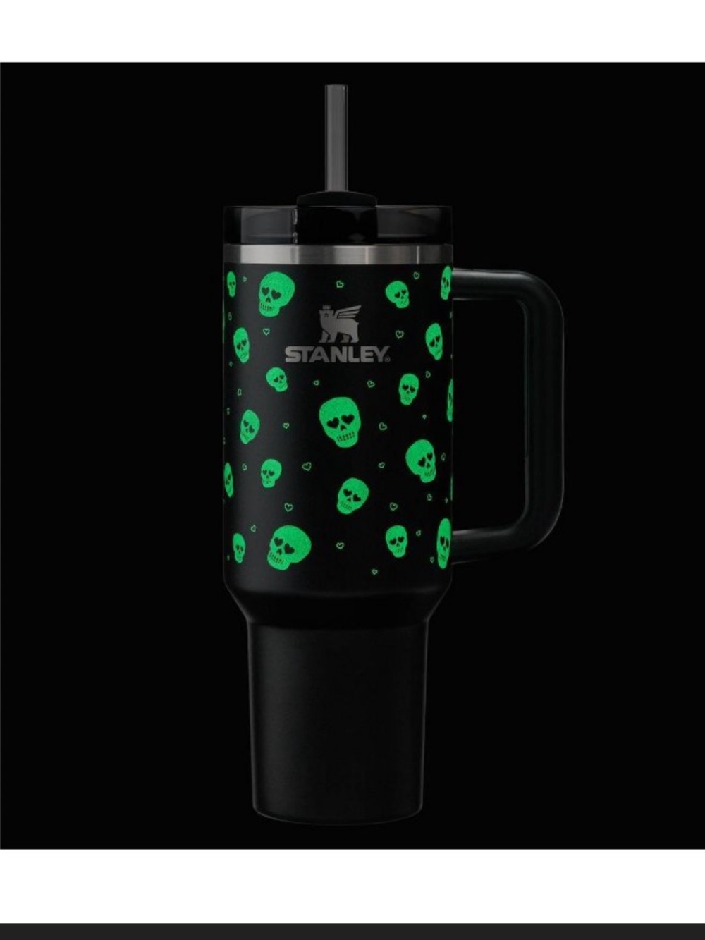 Stanley Black Skull 40 oz Tumbler with Handle and Straw